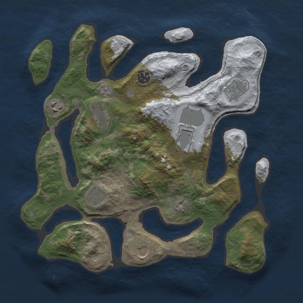 Rust Map: Barren, Size: 3500, Seed: 649069961, 11 Monuments