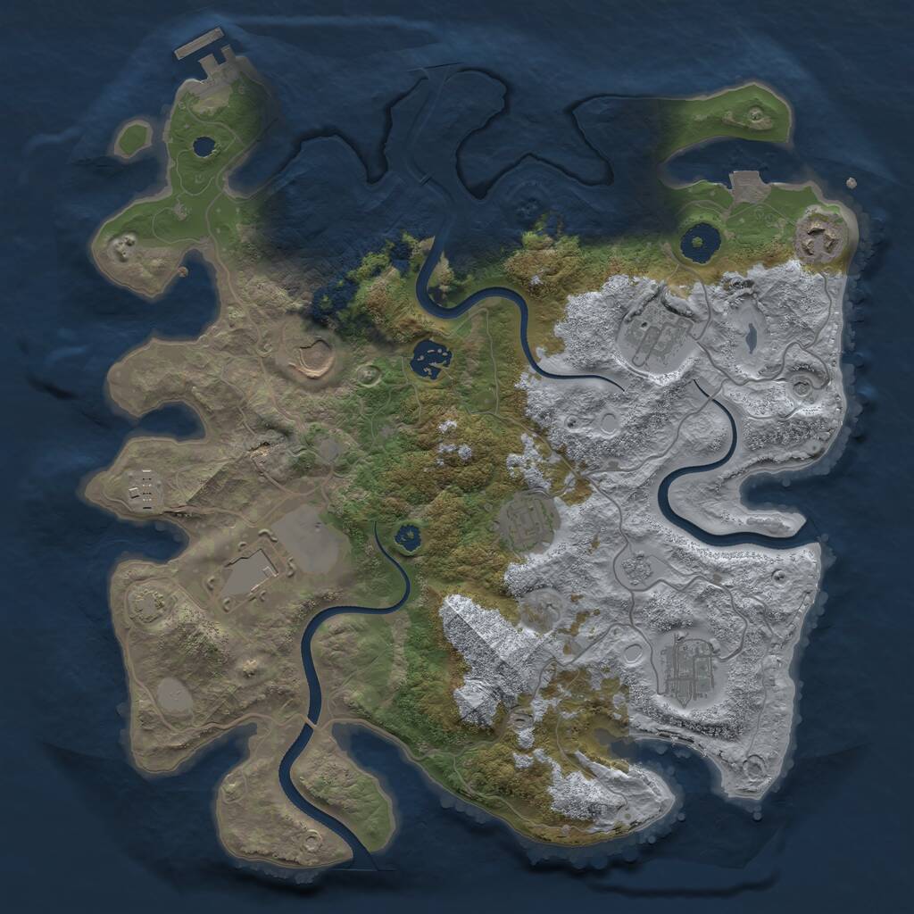 Rust Map: Procedural Map, Size: 3550, Seed: 77777208, 13 Monuments