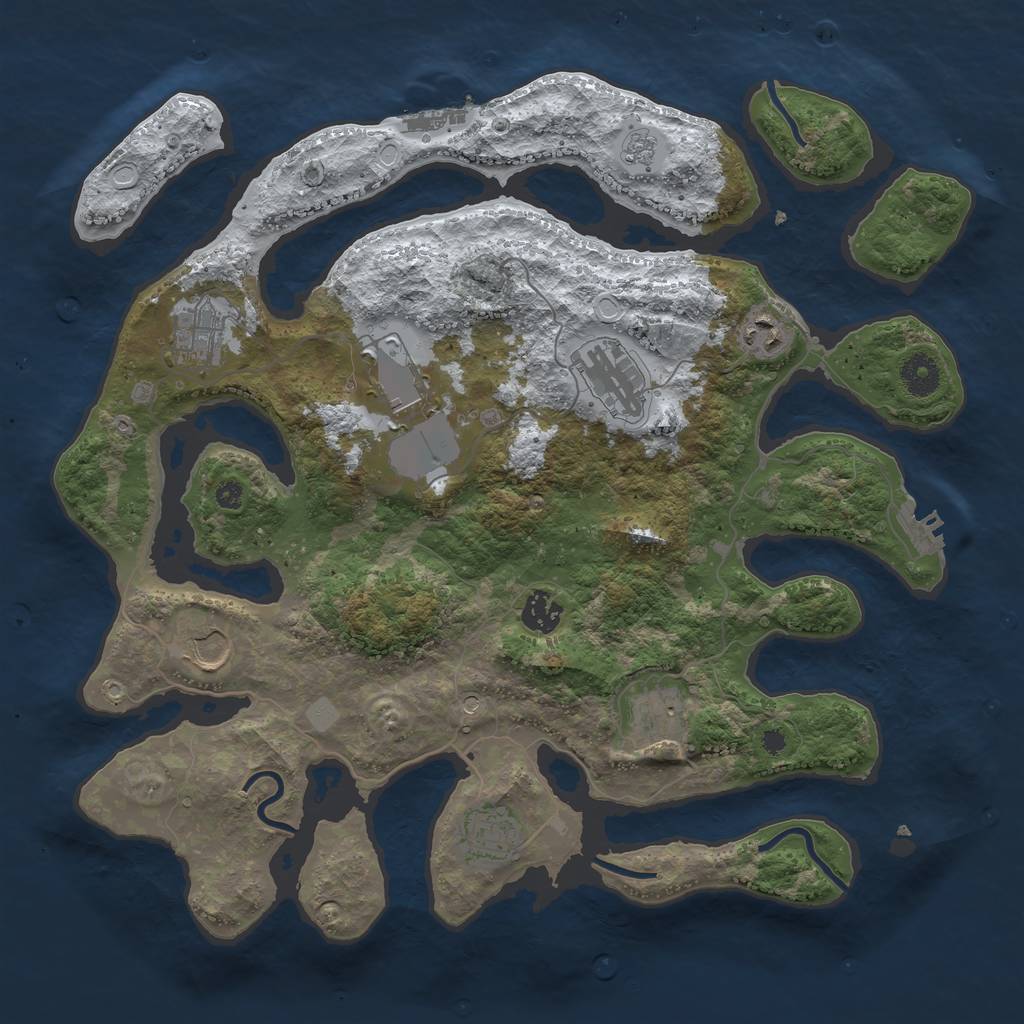 Rust Map: Procedural Map, Size: 3800, Seed: 990418661, 17 Monuments