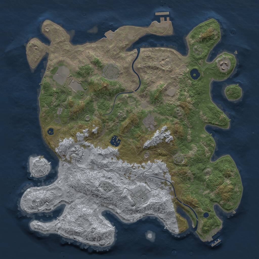 Rust Map: Procedural Map, Size: 3800, Seed: 1834976622, 14 Monuments