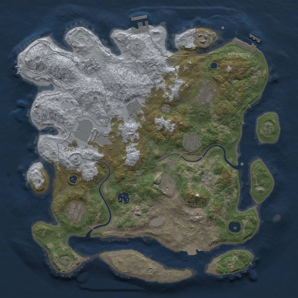 Rust Map: Procedural Map, Size: 3800, Seed: 1383138676, 16 Monuments