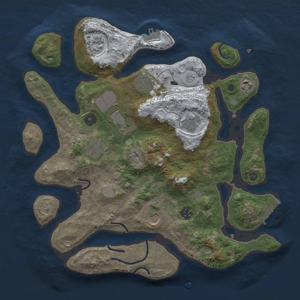 Rust Map: Procedural Map, Size: 3700, Seed: 2297128, 17 Monuments