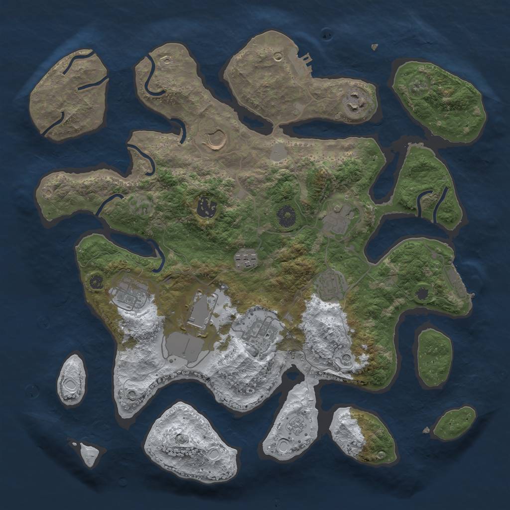 Rust Map: Procedural Map, Size: 3700, Seed: 3872134, 18 Monuments