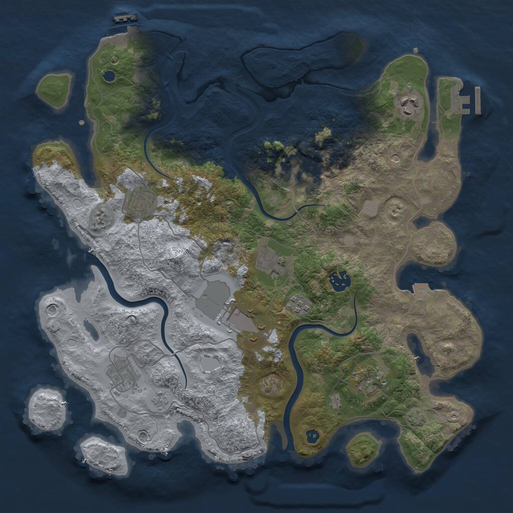 Rust Map: Procedural Map, Size: 3700, Seed: 3642253, 15 Monuments
