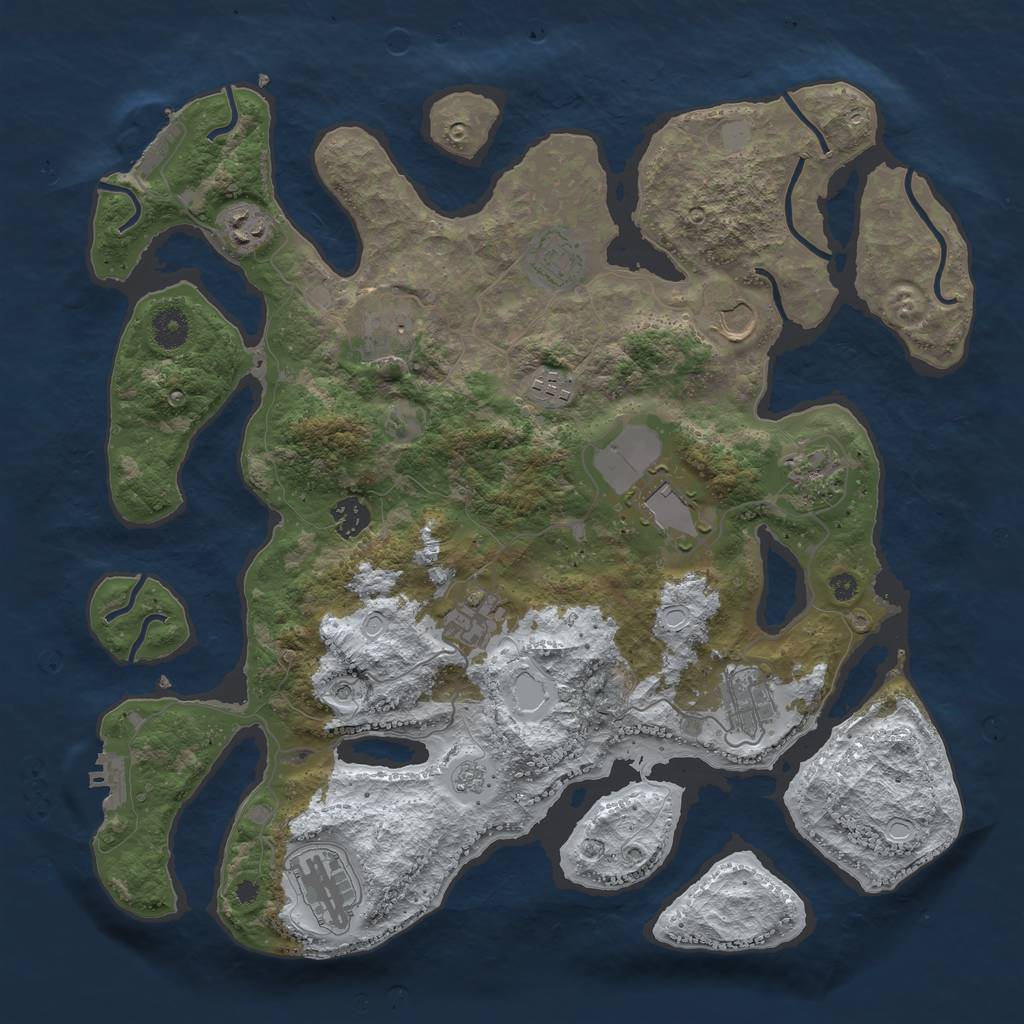 Rust Map: Procedural Map, Size: 3950, Seed: 2142898389, 20 Monuments