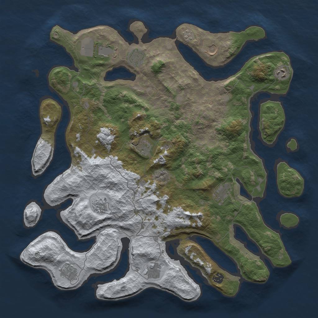 Rust Map: Barren, Size: 4500, Seed: 4629610, 14 Monuments