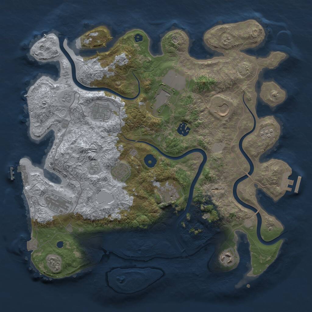 Rust Map: Procedural Map, Size: 3700, Seed: 3580114, 15 Monuments