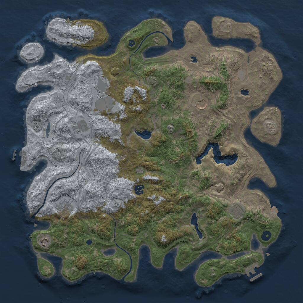 Rust Map: Procedural Map, Size: 4500, Seed: 1070333065, 14 Monuments