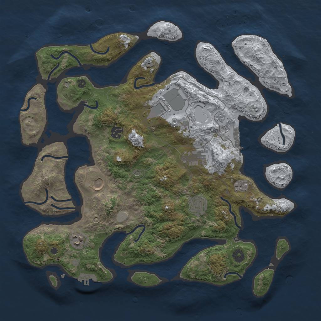 Rust Map: Procedural Map, Size: 3850, Seed: 1234567890, 16 Monuments