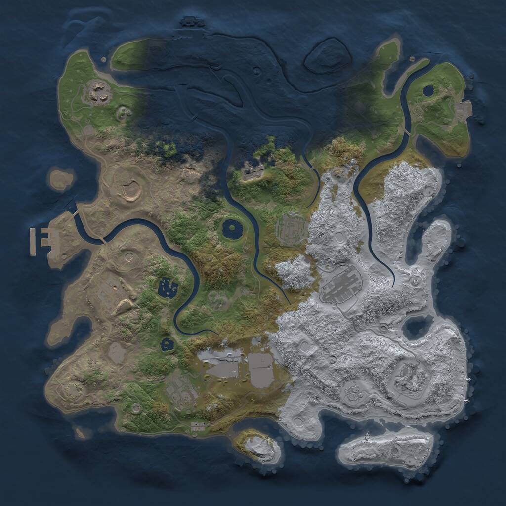 Rust Map: Procedural Map, Size: 3700, Seed: 3343036, 16 Monuments