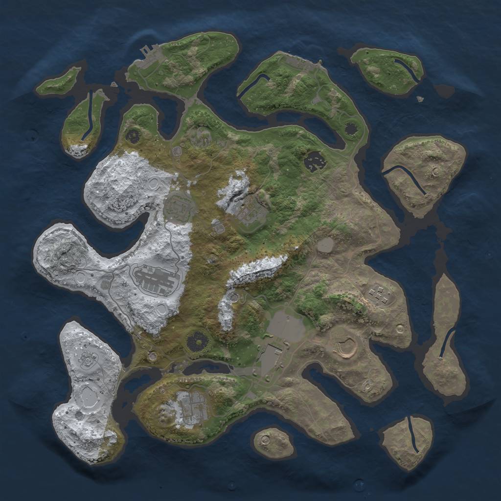 Rust Map: Procedural Map, Size: 3700, Seed: 3147406, 17 Monuments