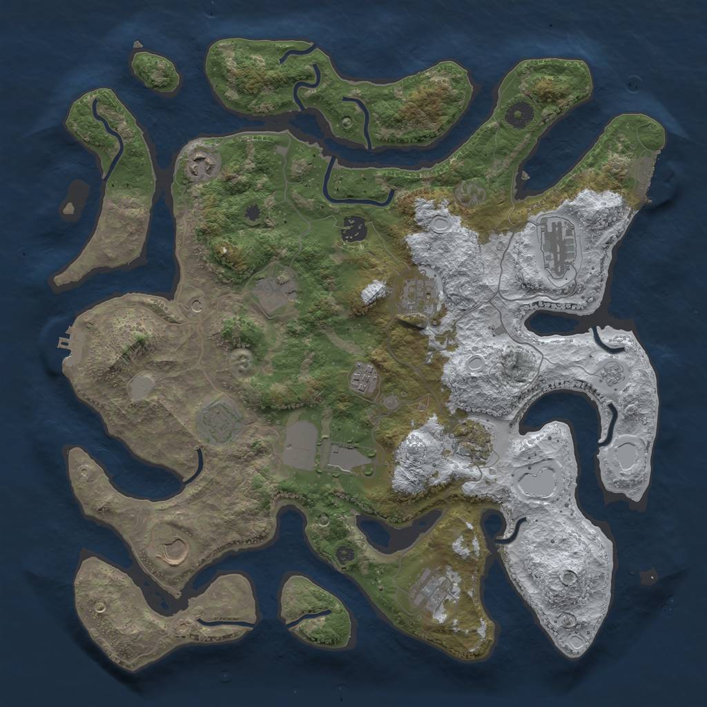 Rust Map: Procedural Map, Size: 3950, Seed: 2027839568, 20 Monuments