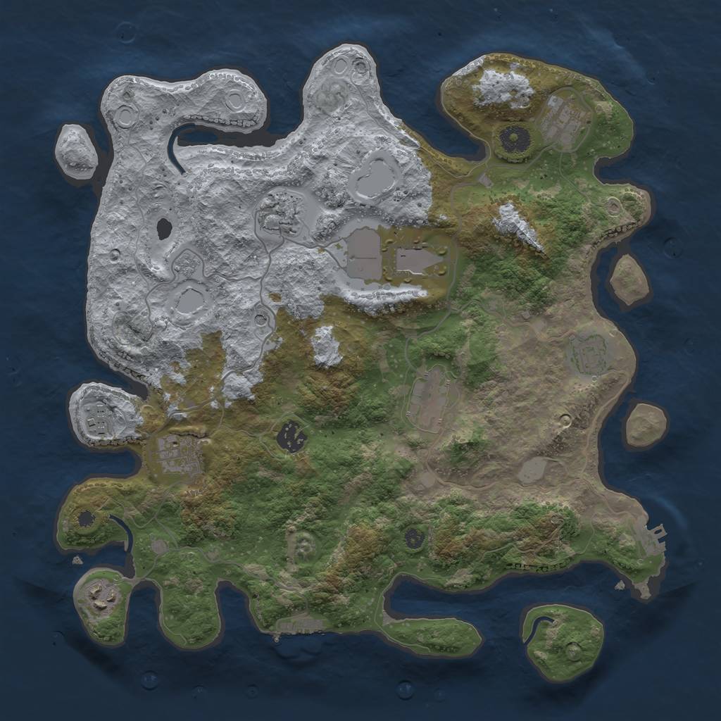 Rust Map: Procedural Map, Size: 3700, Seed: 3784217, 18 Monuments