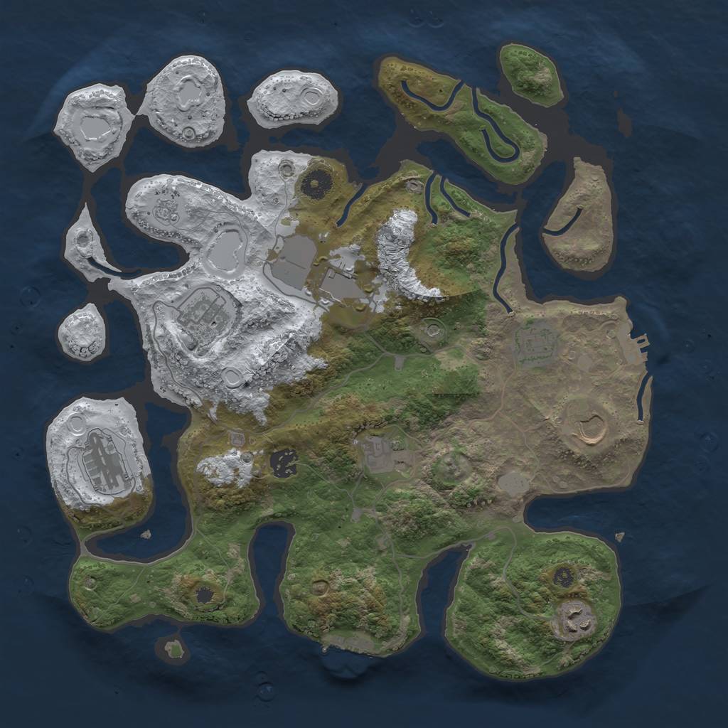 Rust Map: Procedural Map, Size: 3700, Seed: 3966675, 17 Monuments