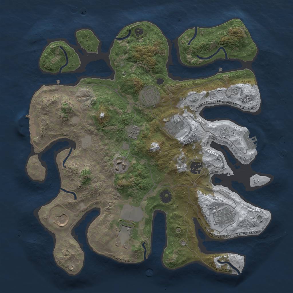 Rust Map: Procedural Map, Size: 3500, Seed: 4076090, 17 Monuments