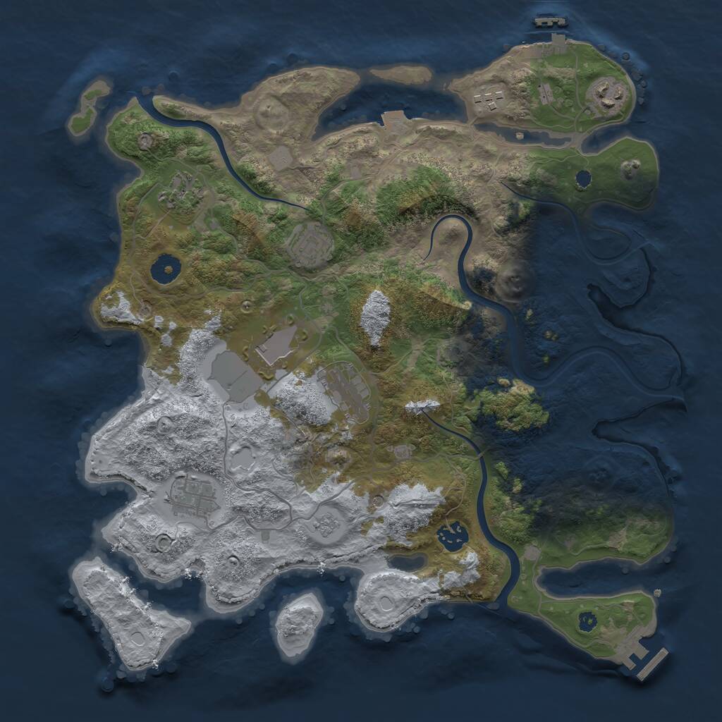 Rust Map: Procedural Map, Size: 3700, Seed: 864555, 14 Monuments