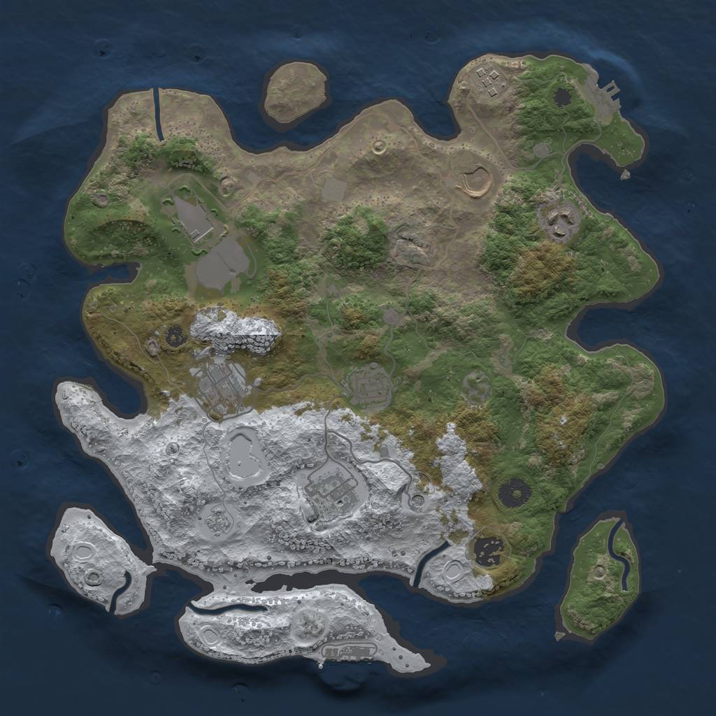 Rust Map: Procedural Map, Size: 3500, Seed: 1250614867, 17 Monuments