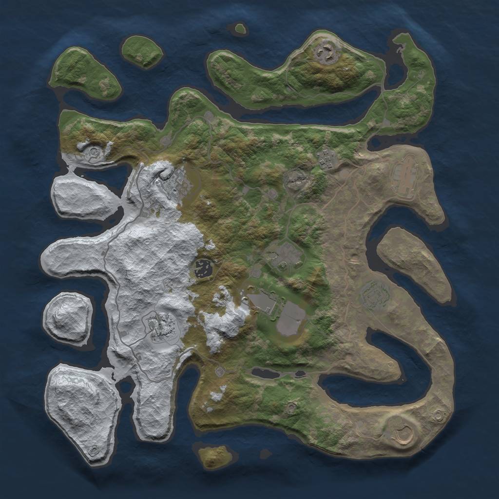 Rust Map: Barren, Size: 4000, Seed: 1118240645, 13 Monuments