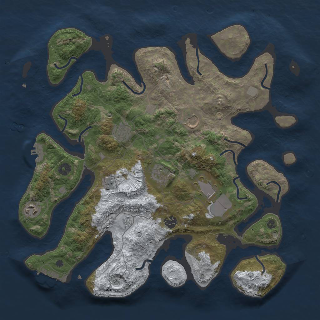 Rust Map: Procedural Map, Size: 3800, Seed: 3308834, 16 Monuments