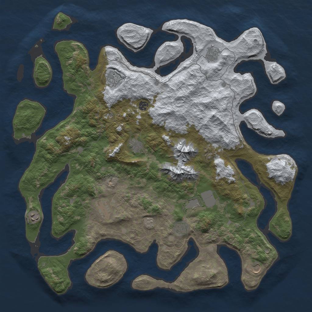 Rust Map: Barren, Size: 5000, Seed: 121315421, 14 Monuments