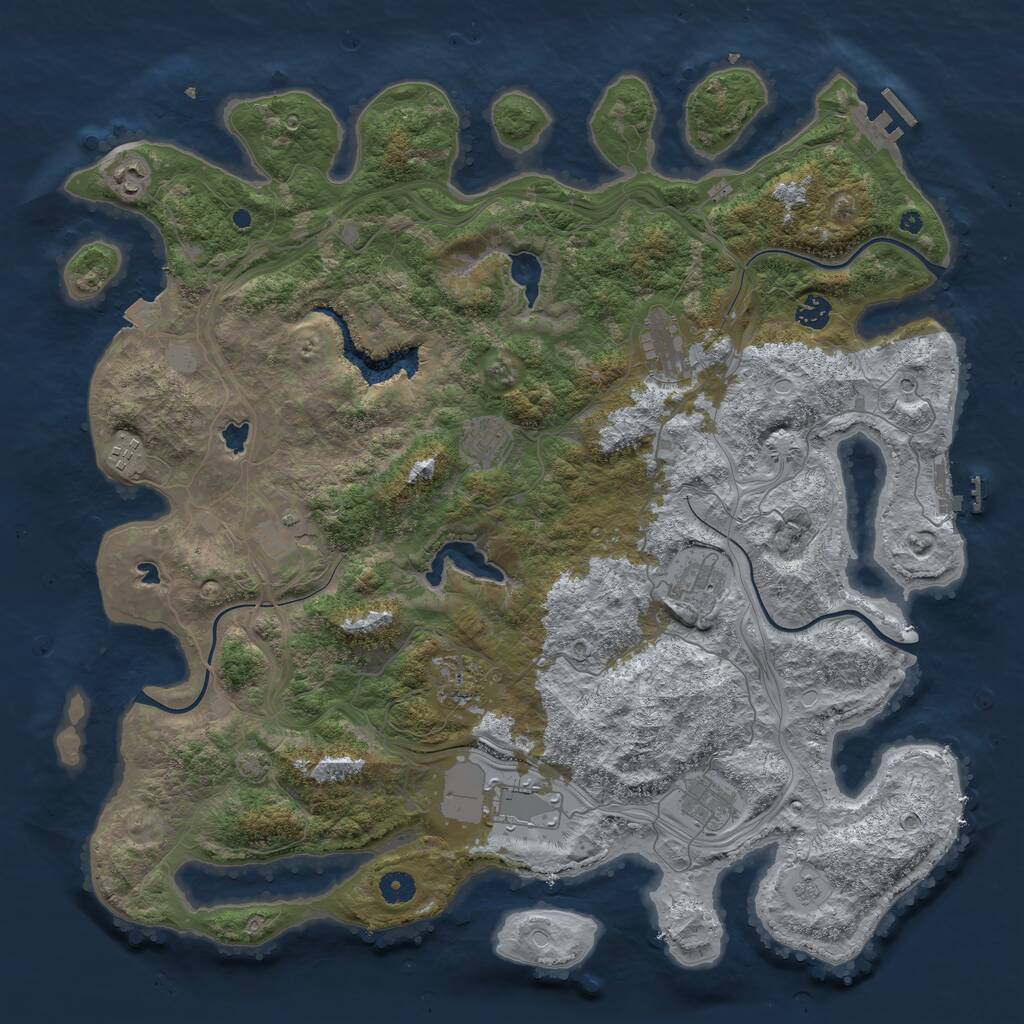 Rust Map: Procedural Map, Size: 4500, Seed: 1084136777, 16 Monuments