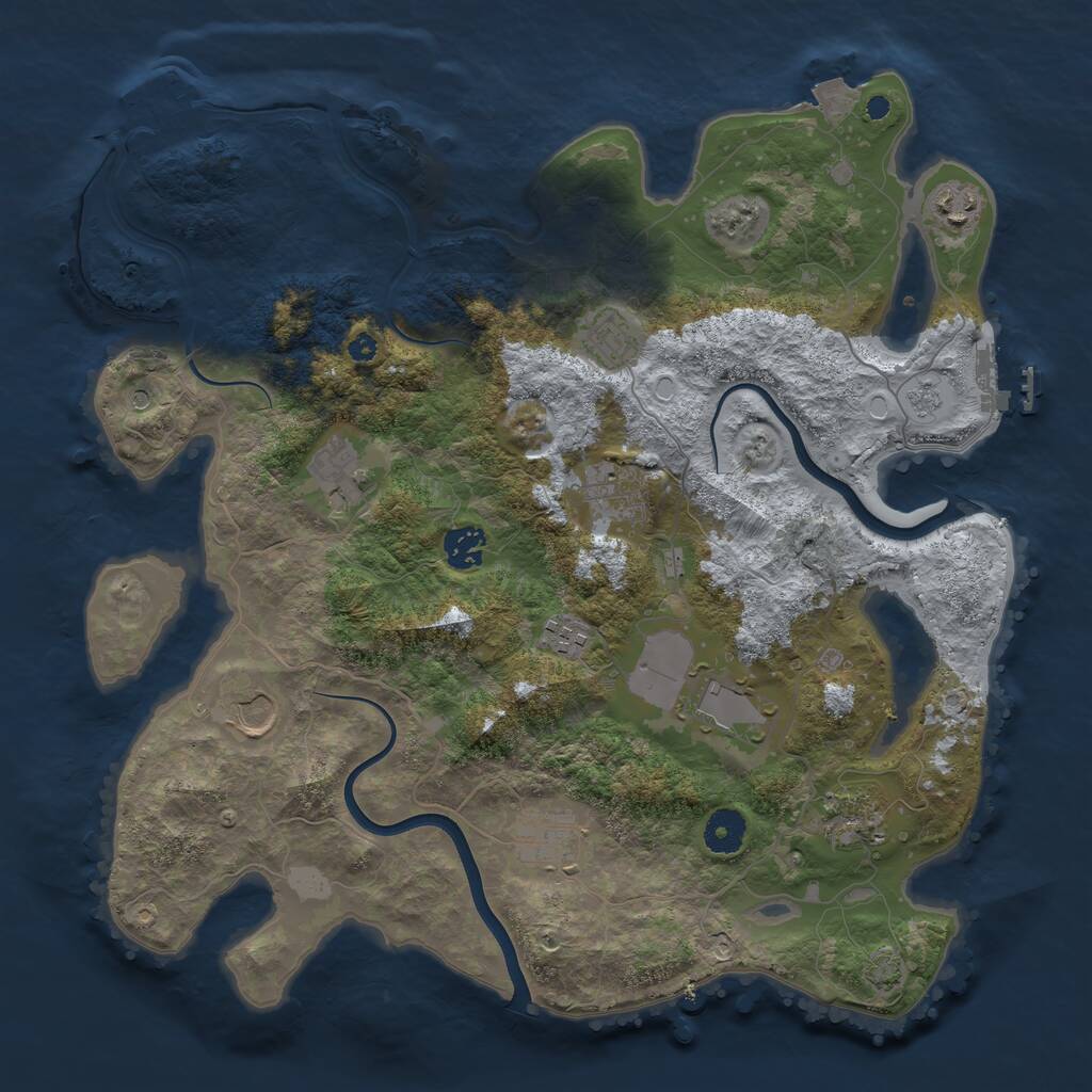 Rust Map: Procedural Map, Size: 3800, Seed: 3701356, 16 Monuments