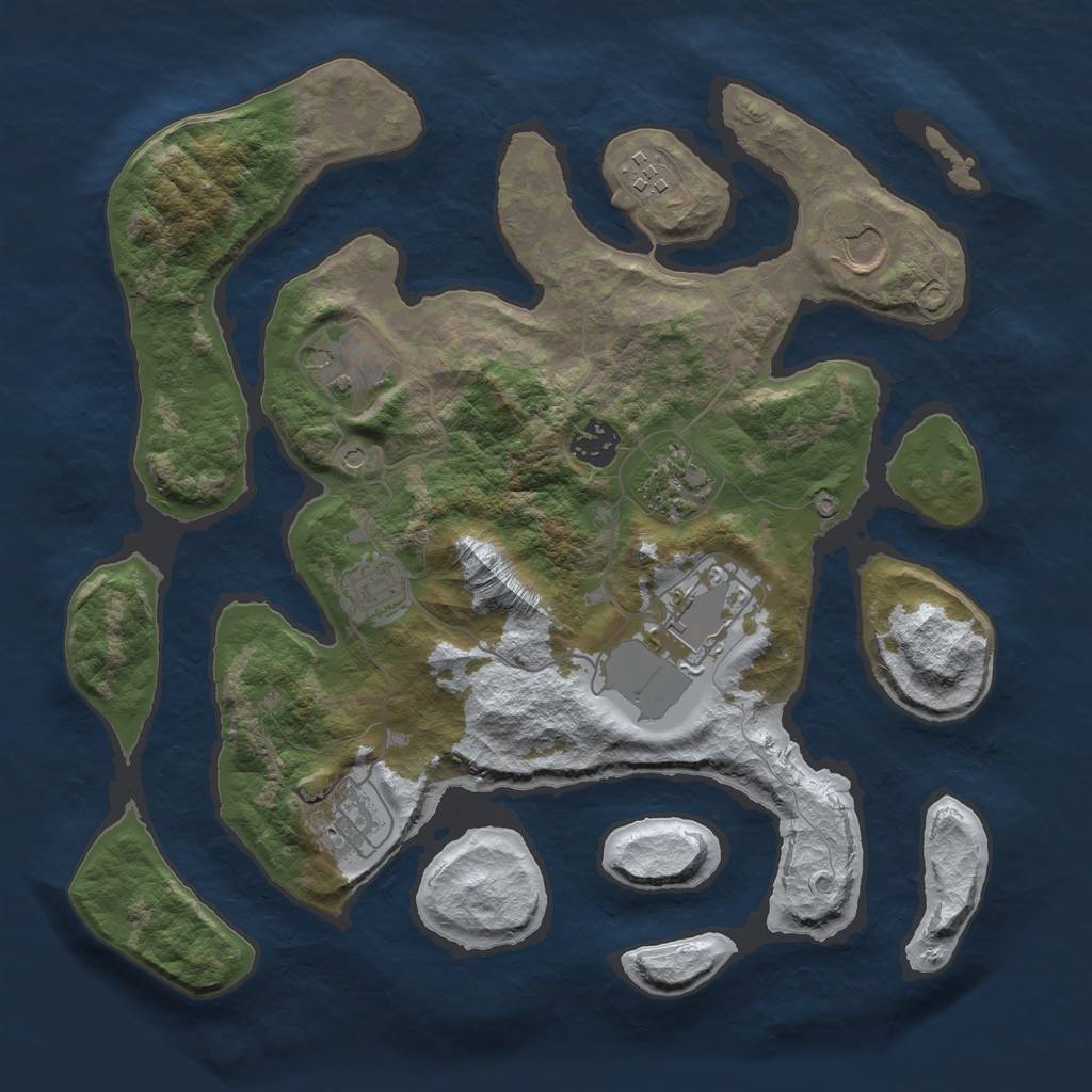 Rust Map: Barren, Size: 3500, Seed: 2599421, 11 Monuments