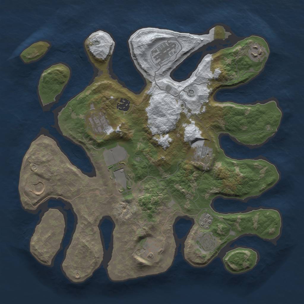 Rust Map: Barren, Size: 3500, Seed: 1998033, 13 Monuments