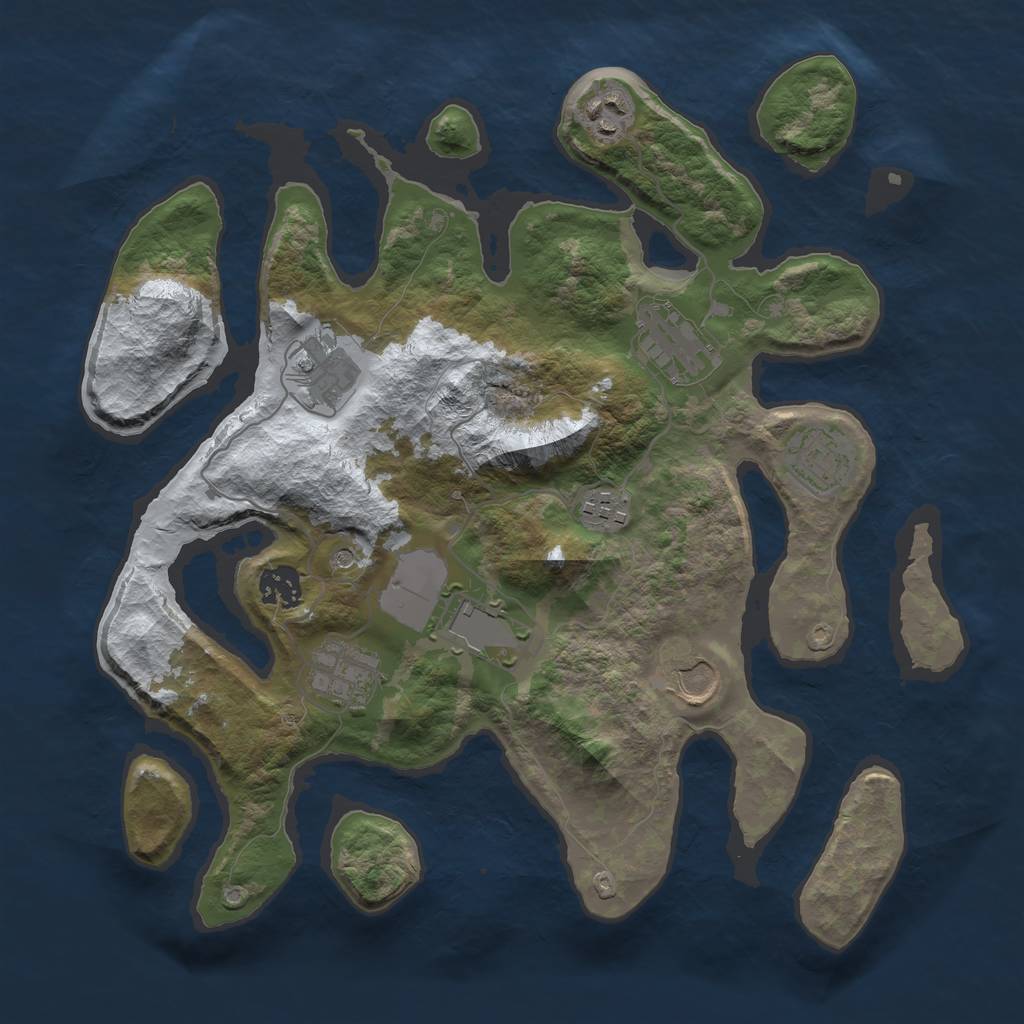 Rust Map: Barren, Size: 3500, Seed: 3401645, 12 Monuments