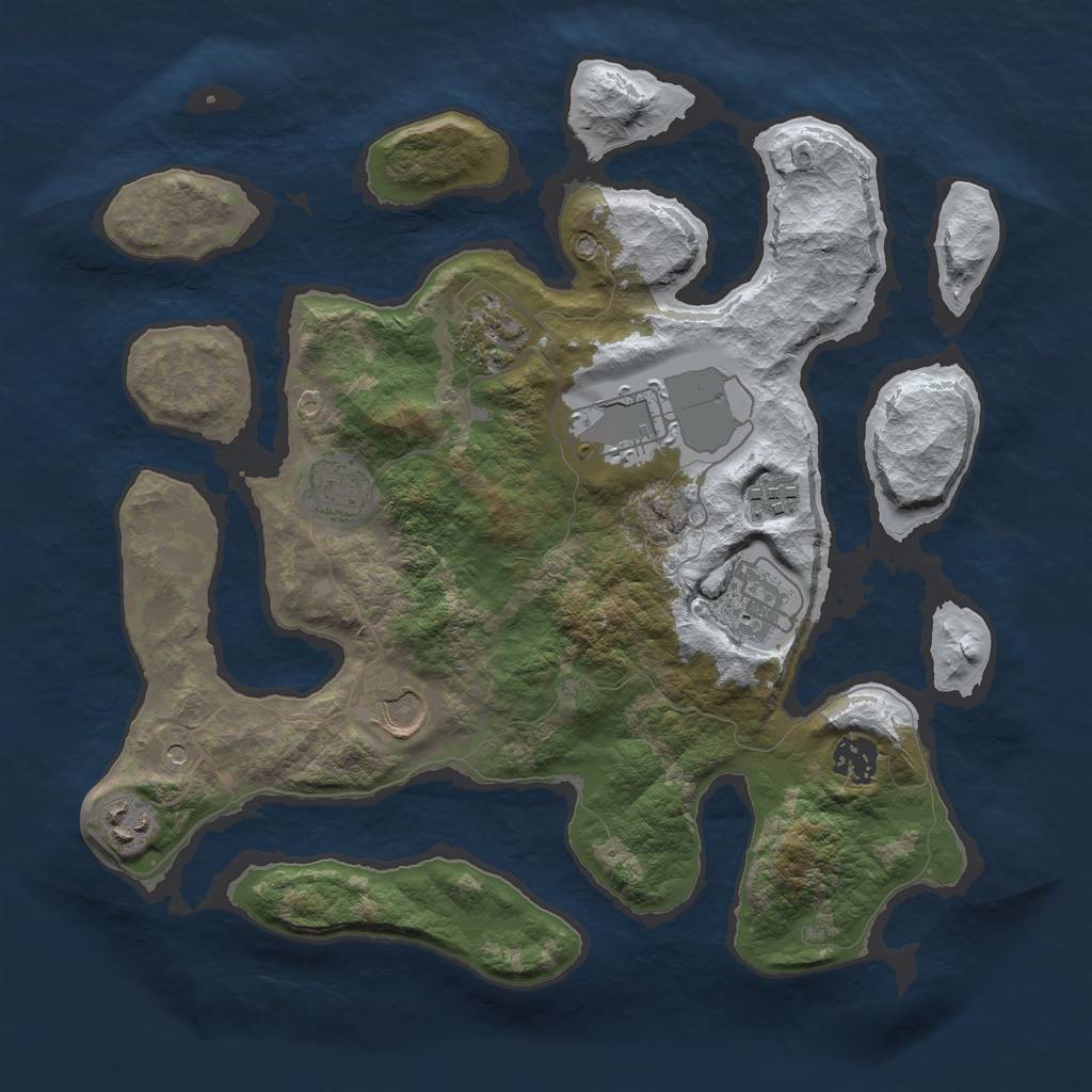 Rust Map: Barren, Size: 3500, Seed: 942716, 11 Monuments