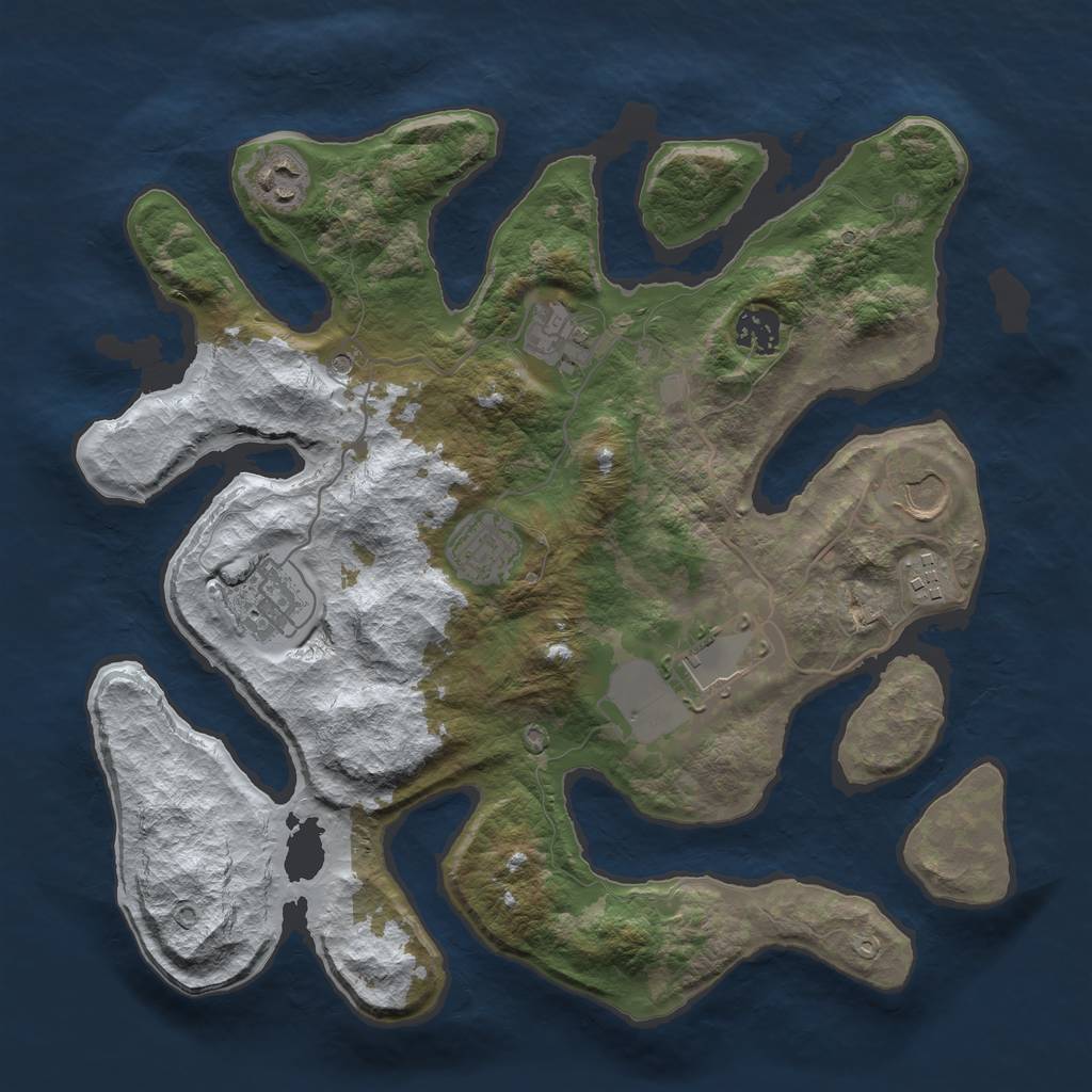 Rust Map: Barren, Size: 3500, Seed: 4167971, 11 Monuments