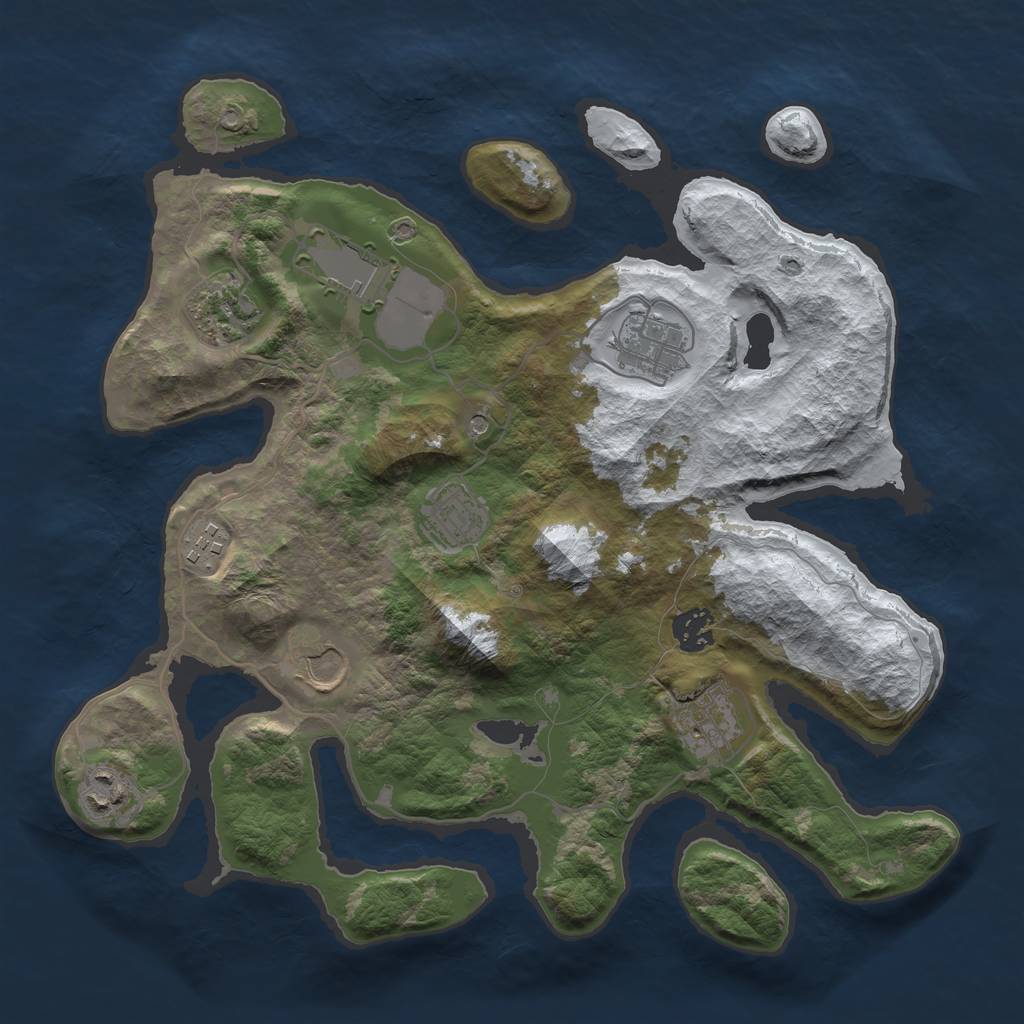 Rust Map: Barren, Size: 3500, Seed: 3616685, 12 Monuments