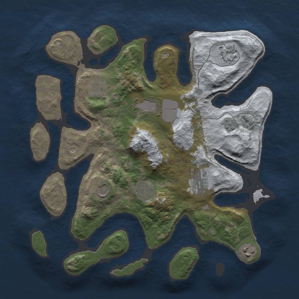 Rust Map: Barren, Size: 3500, Seed: 4708995, 11 Monuments