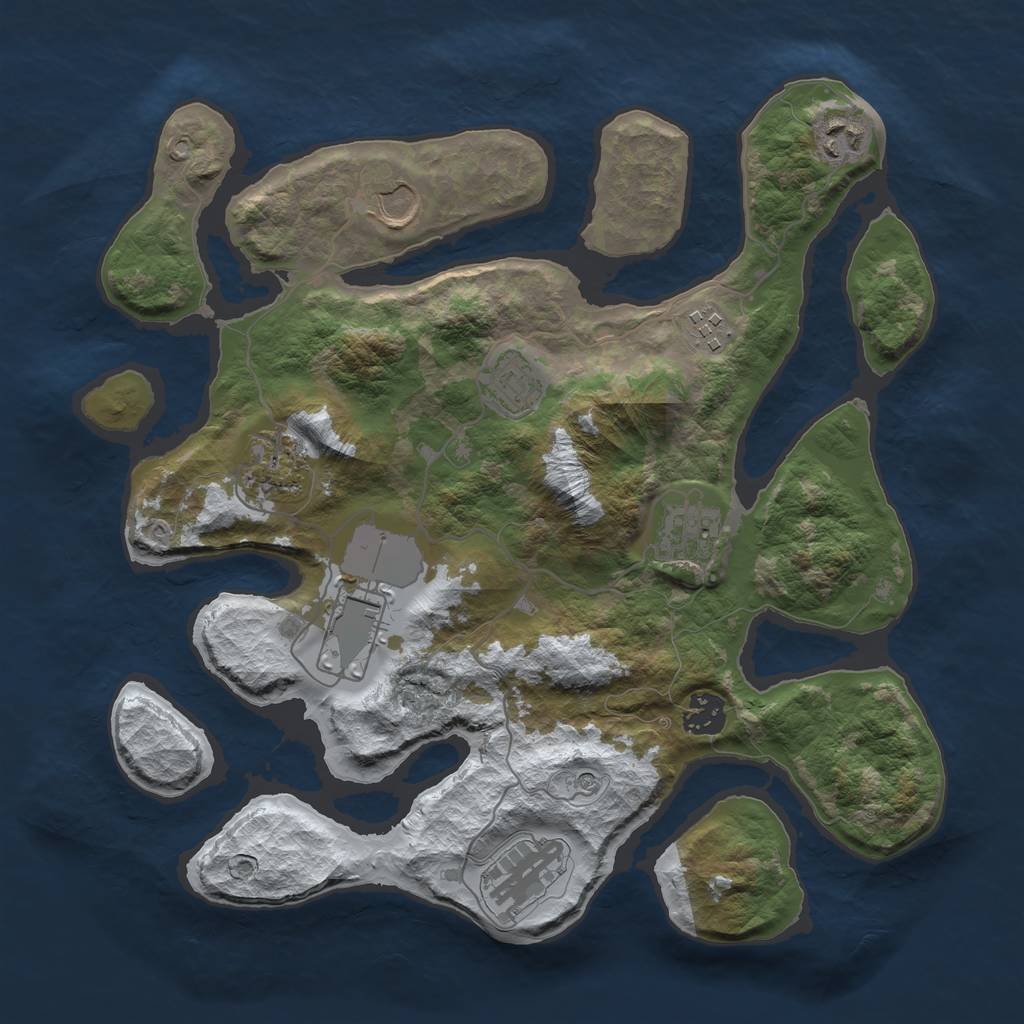 Rust Map: Barren, Size: 3500, Seed: 3794966, 12 Monuments