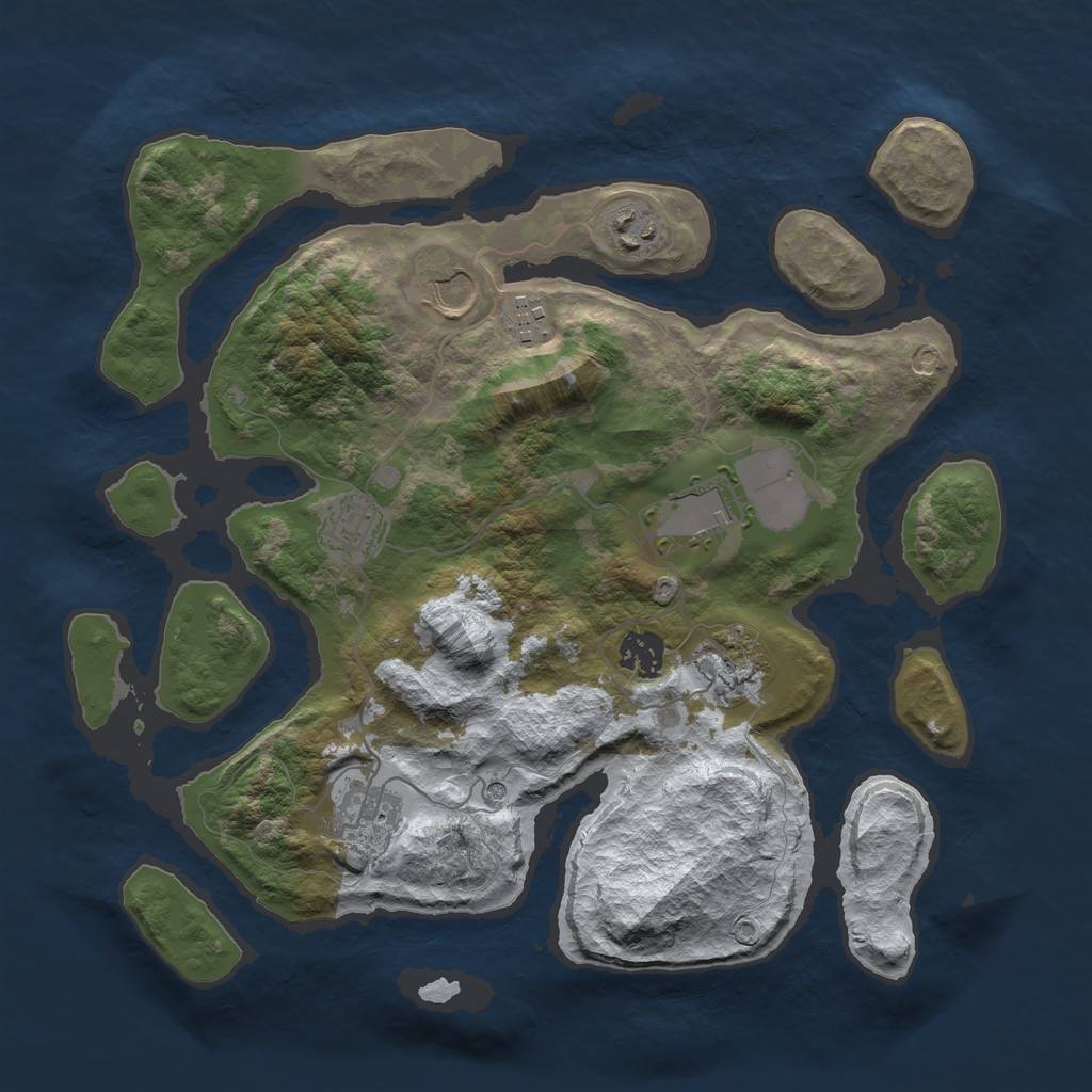 Rust Map: Barren, Size: 3500, Seed: 2268445, 11 Monuments