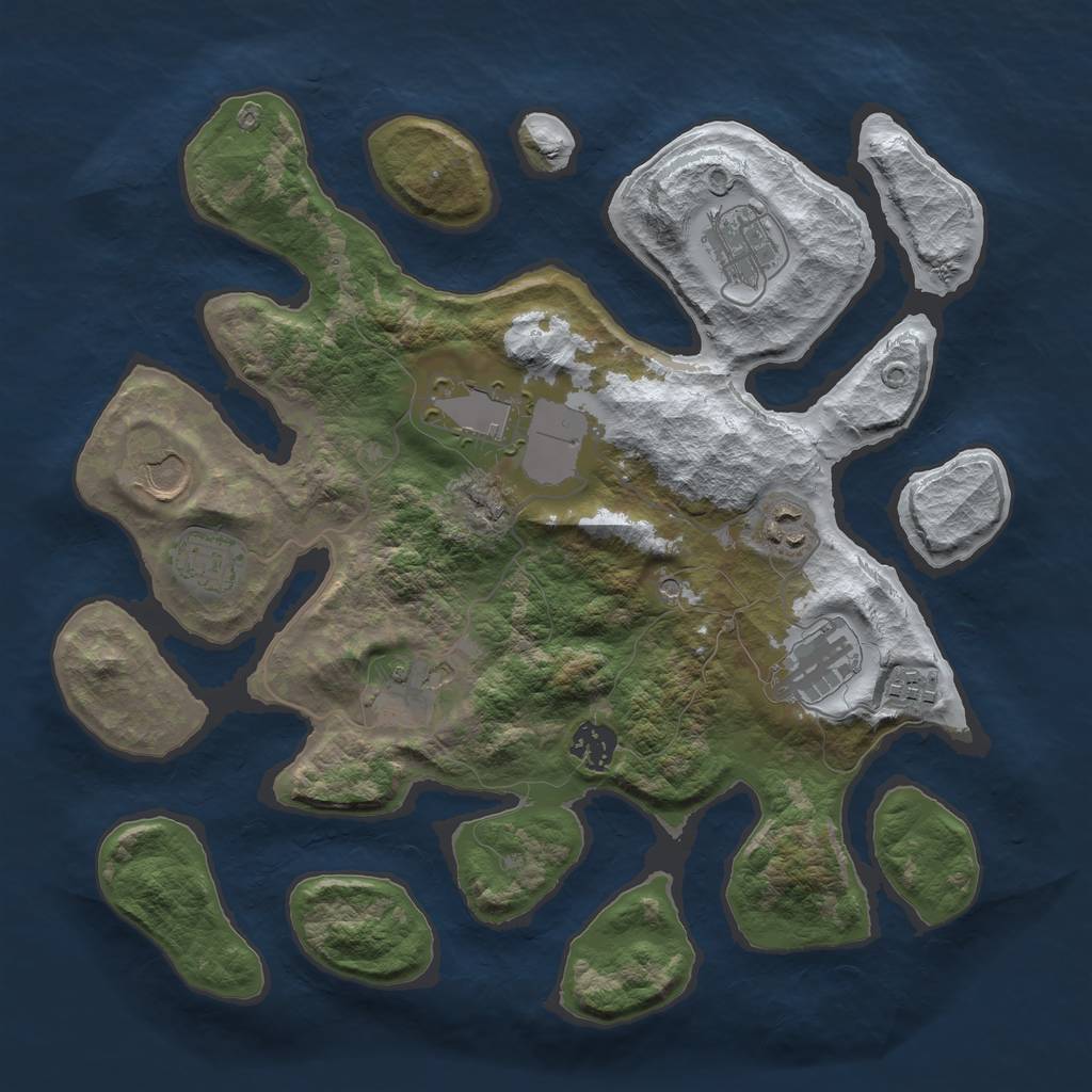 Rust Map: Barren, Size: 3500, Seed: 2561724, 12 Monuments
