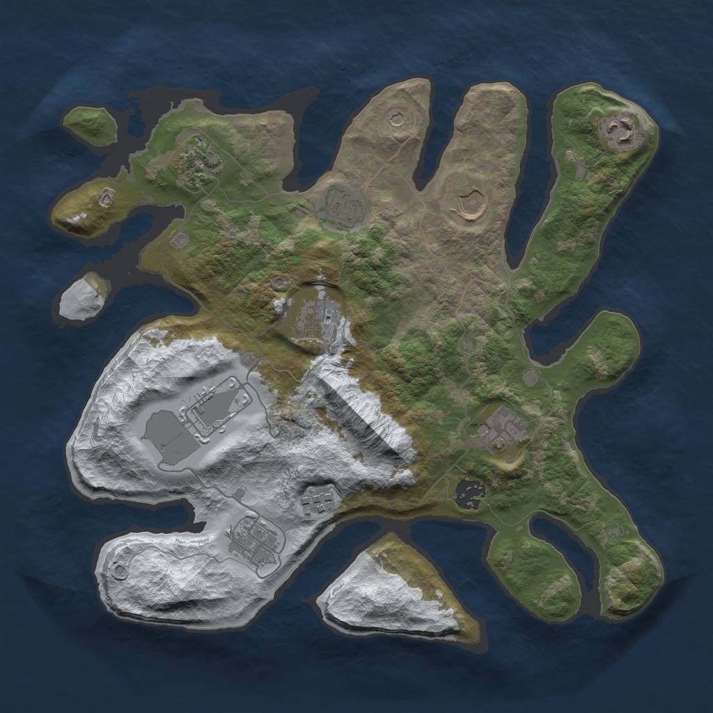 Rust Map: Barren, Size: 3500, Seed: 5001187, 13 Monuments