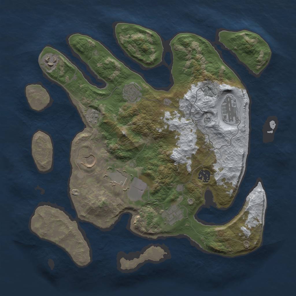 Rust Map: Barren, Size: 3500, Seed: 2688283, 11 Monuments