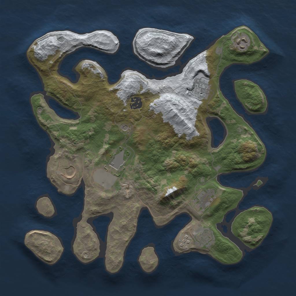 Rust Map: Barren, Size: 3500, Seed: 381238, 11 Monuments