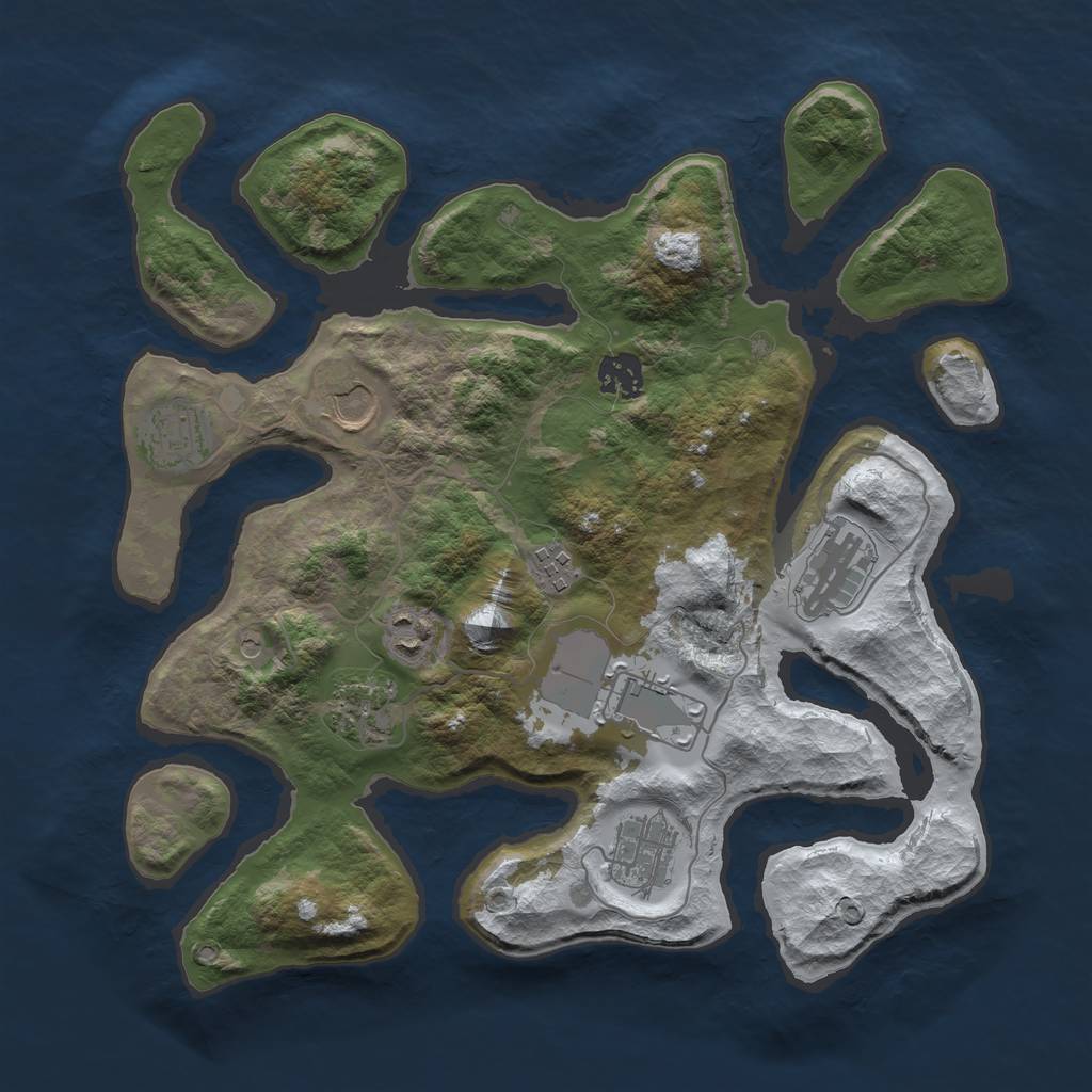 Rust Map: Barren, Size: 3500, Seed: 949622, 12 Monuments