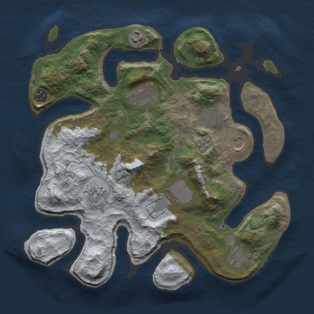 Rust Map: Barren, Size: 3500, Seed: 1729615, 12 Monuments