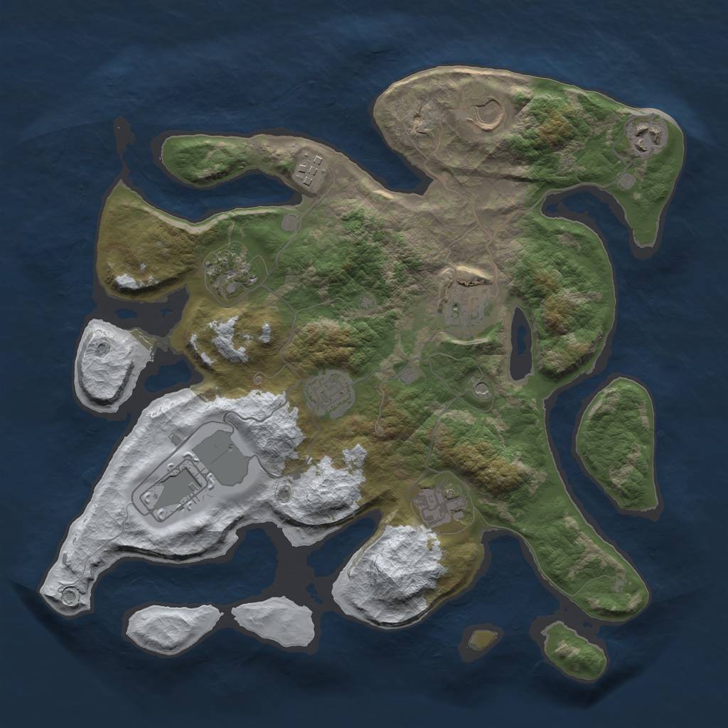 Rust Map: Barren, Size: 3500, Seed: 4914937, 11 Monuments
