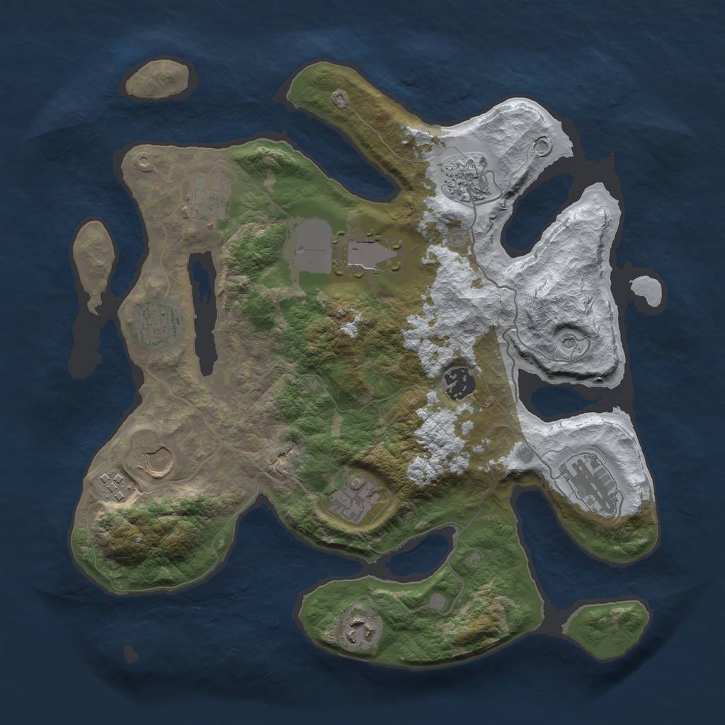 Rust Map: Barren, Size: 3500, Seed: 1111317, 13 Monuments