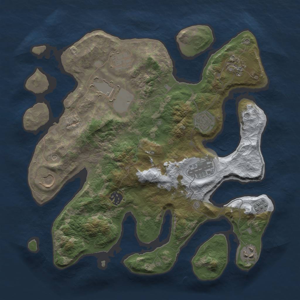 Rust Map: Barren, Size: 3500, Seed: 3762303, 12 Monuments