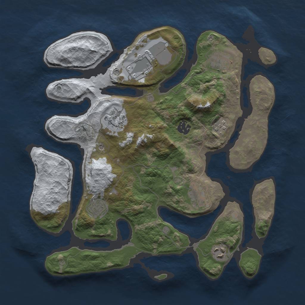 Rust Map: Barren, Size: 3500, Seed: 4100540, 11 Monuments