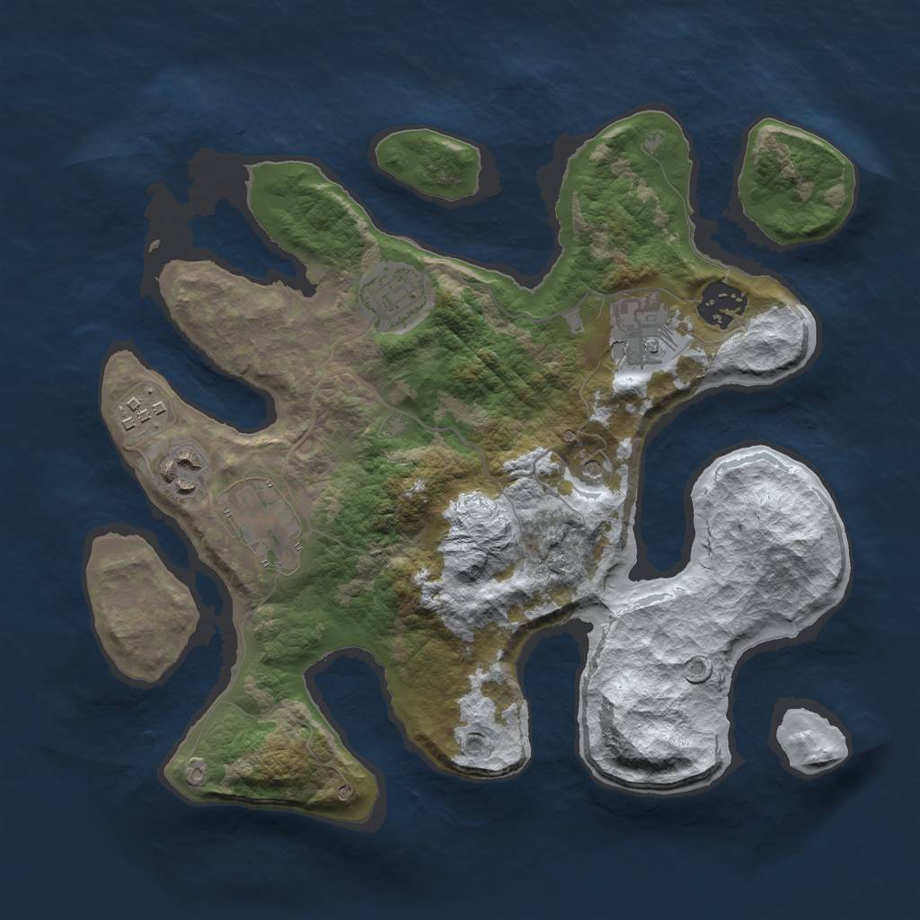 Rust Map: Barren, Size: 3000, Seed: 712372, 9 Monuments