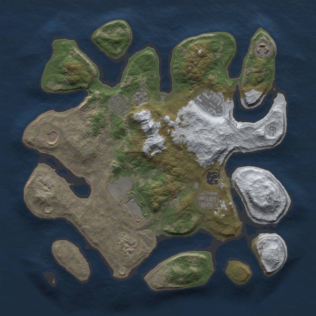 Rust Map: Barren, Size: 3500, Seed: 6952, 12 Monuments