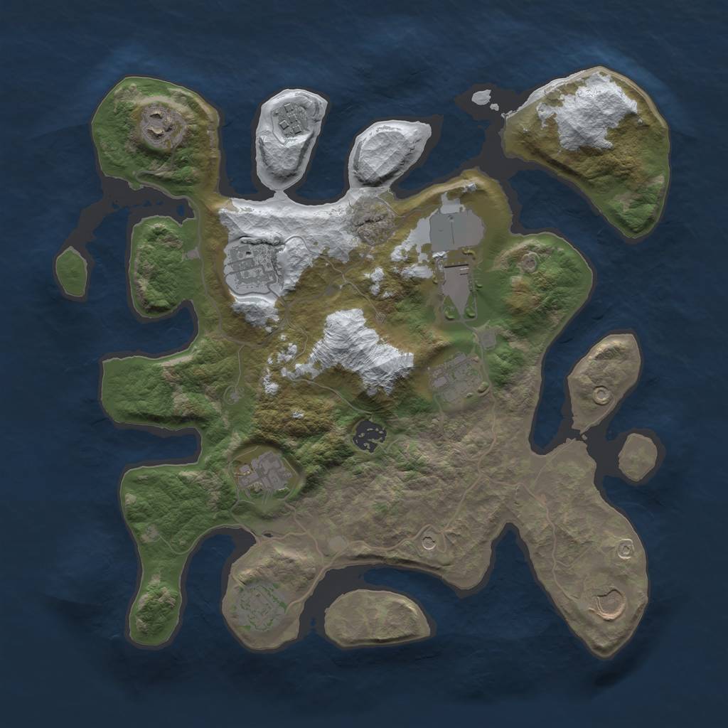 Rust Map: Barren, Size: 3500, Seed: 725836, 12 Monuments