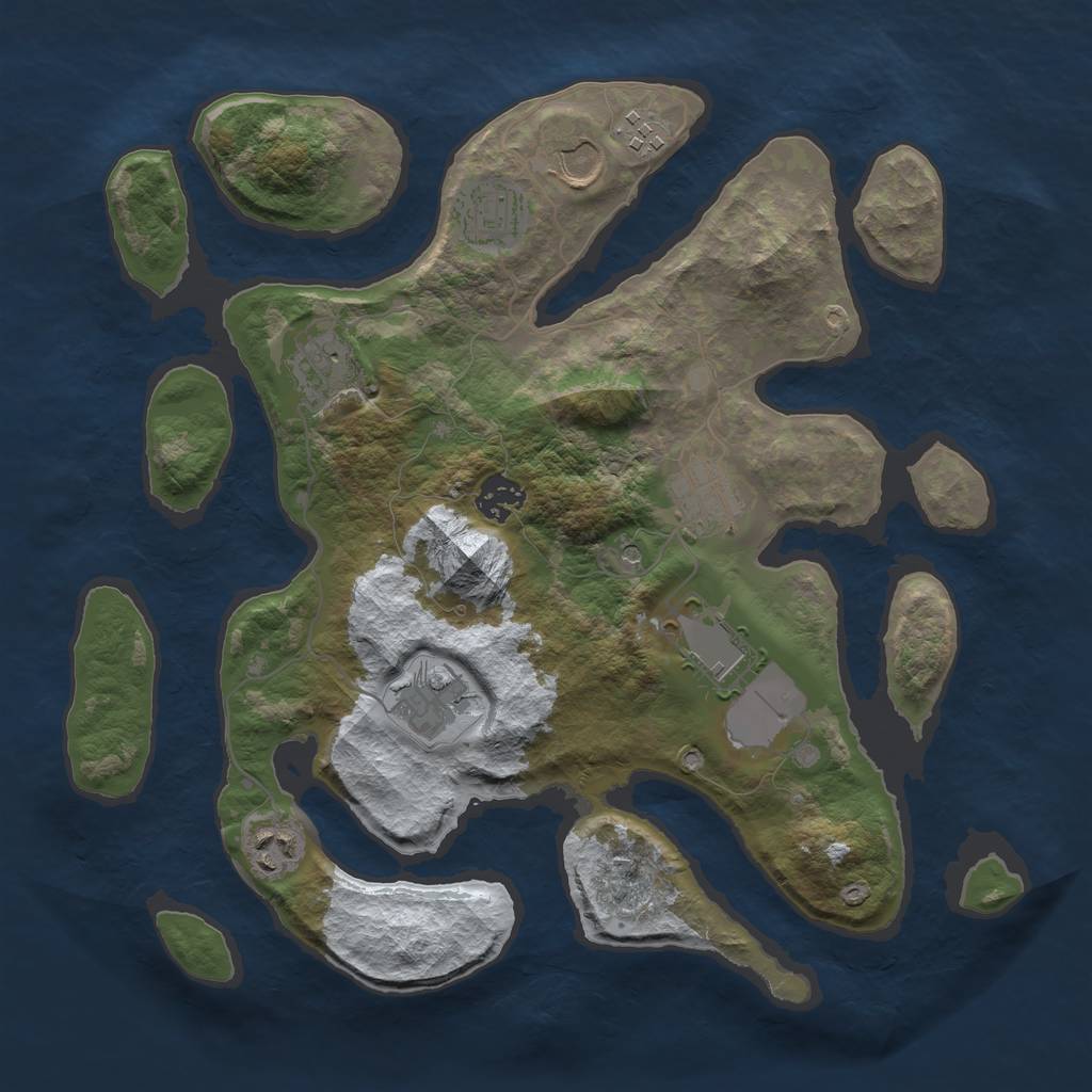 Rust Map: Barren, Size: 3500, Seed: 2753740, 12 Monuments