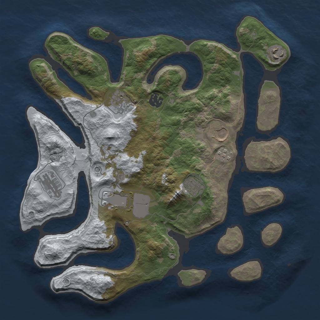 Rust Map: Barren, Size: 3500, Seed: 6034820, 11 Monuments